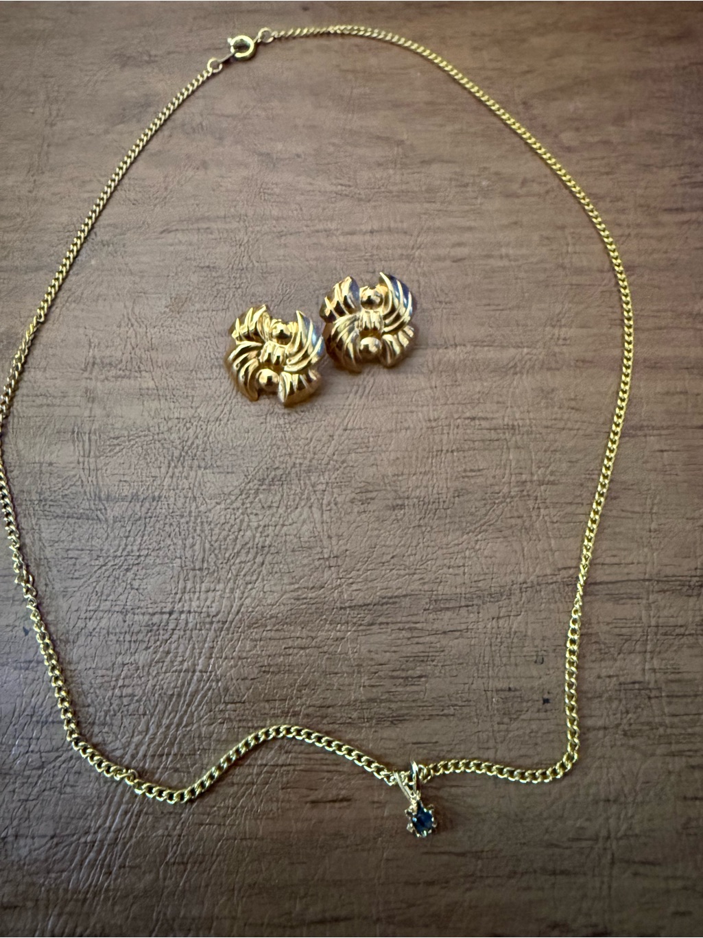 Gold-Tone Blue Pendant Necklace And Matching Clip Earrings Set
